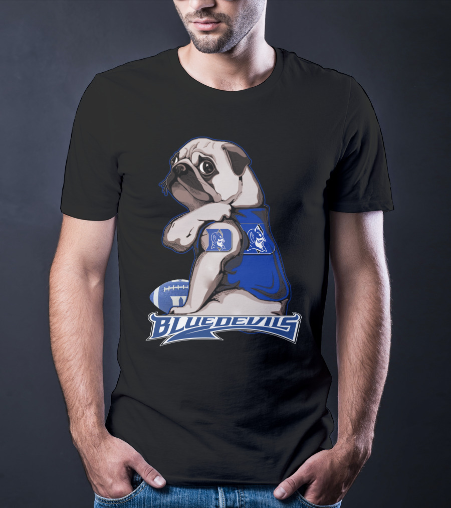 Pug Wearing Blue Devils Football Jersey T-Shirt