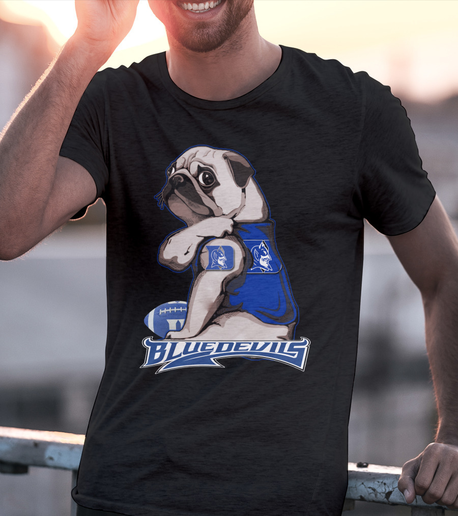 Pug Wearing Blue Devils Football Jersey T-Shirt