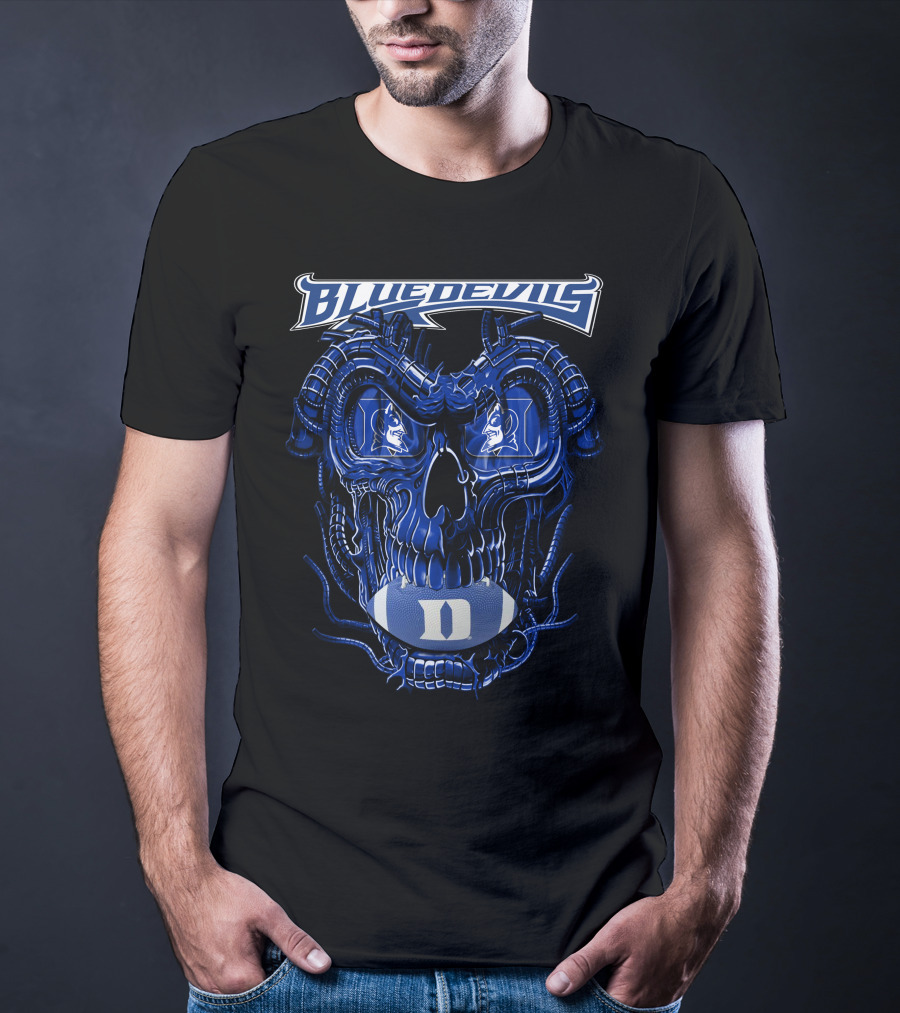 Dragonskull Duke Blue Devils Cybernetic Skull Football Faceplate T-Shirt