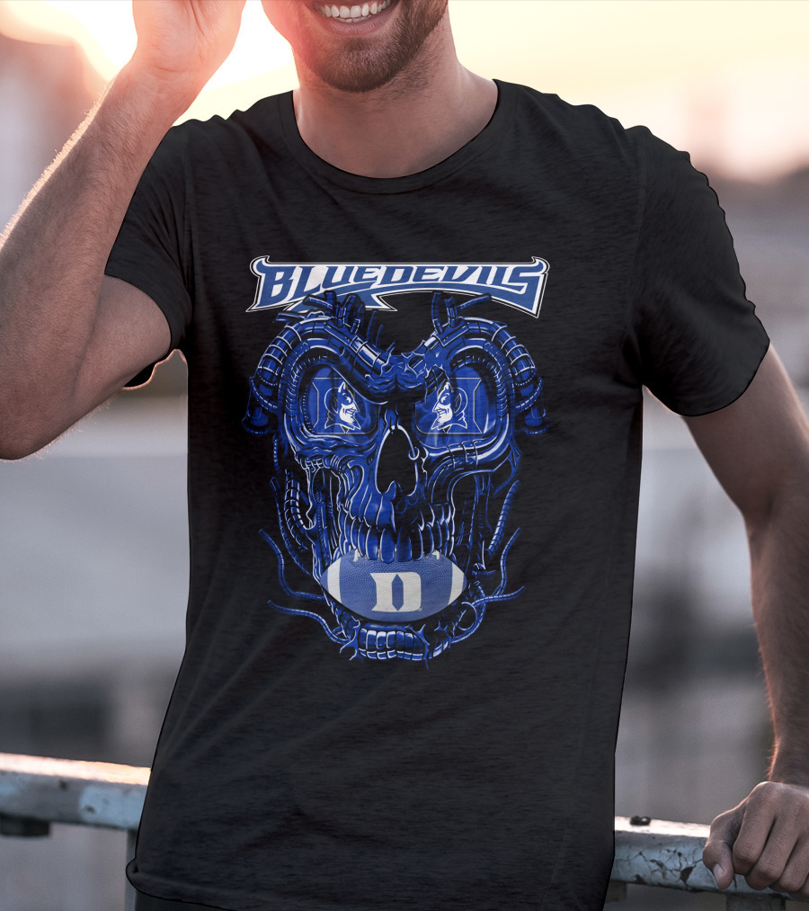 Dragonskull Duke Blue Devils Cybernetic Skull Football Faceplate T-Shirt