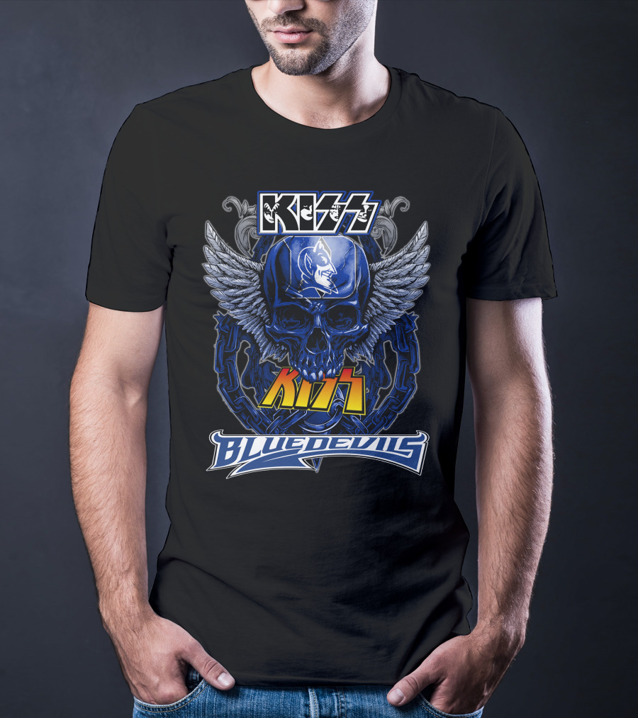 Kiss Blue Devils Skull Wings Chain T-Shirt