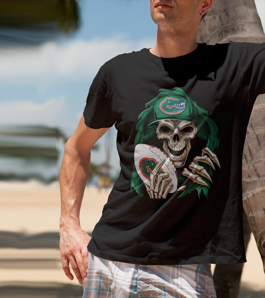 Skullbong Florida Gators Skeleton With Football And Logo T-Shirt