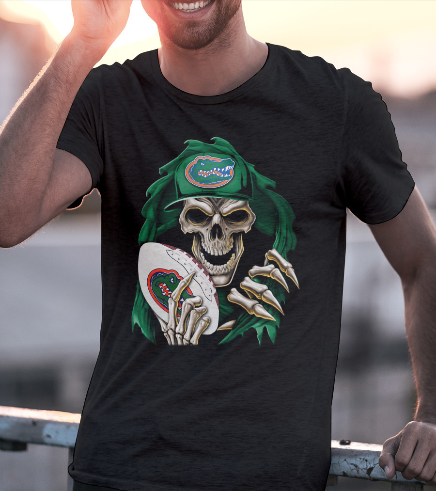 Skullbong Florida Gators Skeleton With Football And Logo T-Shirt
