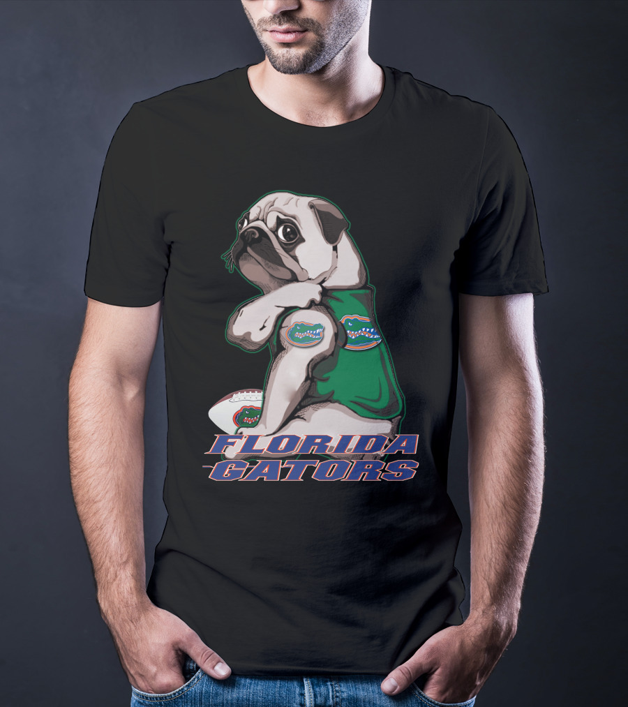 Pug Wearing Florida Gators Shirt With Football T-Shirt
