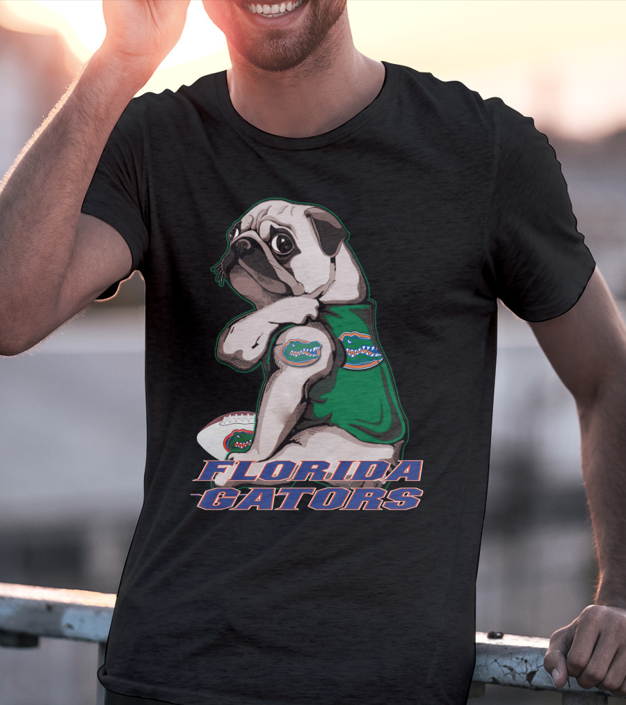 Pug Wearing Florida Gators Shirt With Football T-Shirt