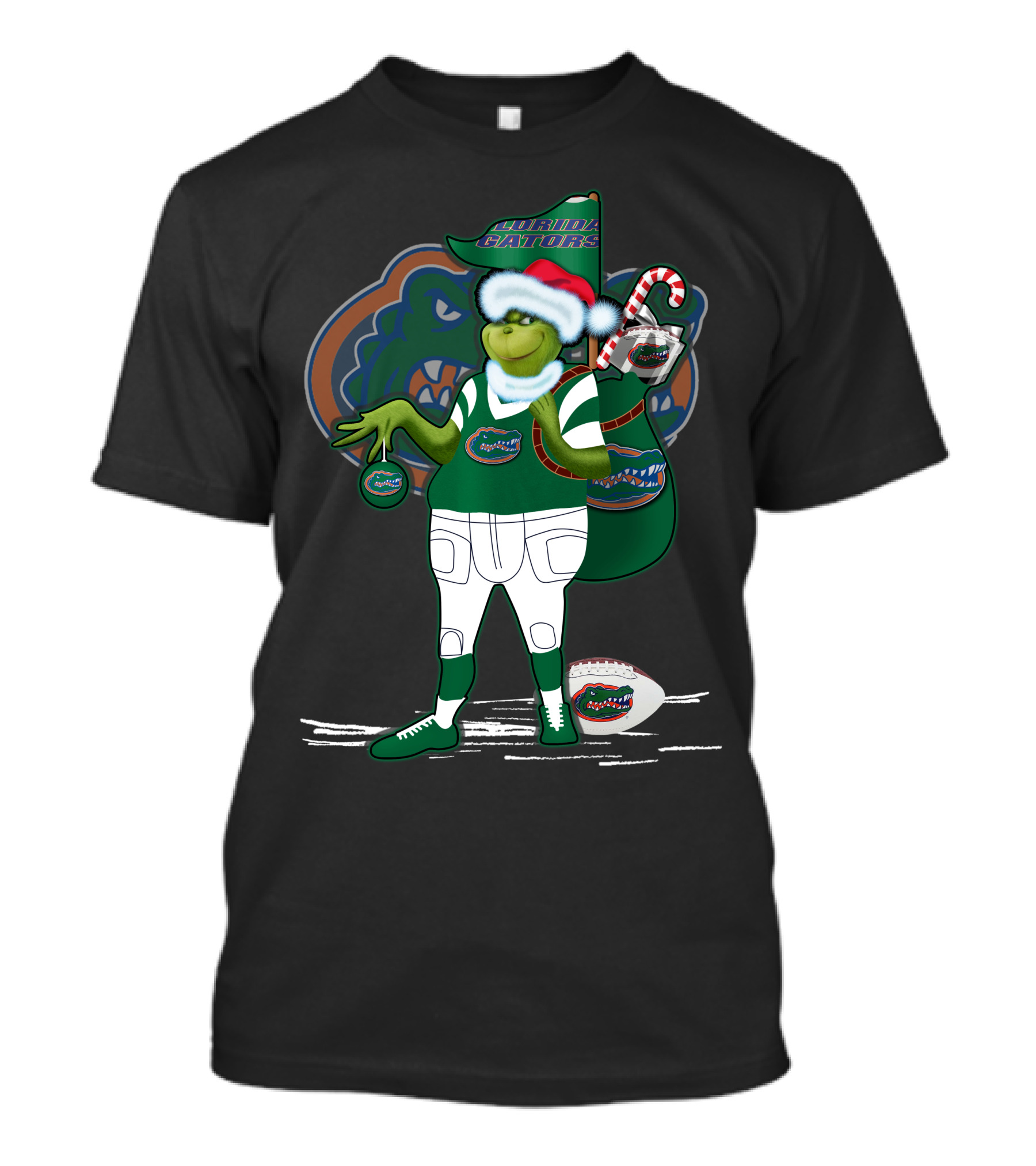 Grinchxmas Wearing Santa Hat Florida Gators With Gator Logo And Candy Cane T-Shirt