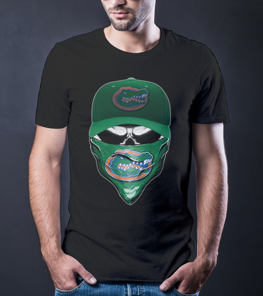 Skull With Florida Gators Logo And Green Cap T-Shirt