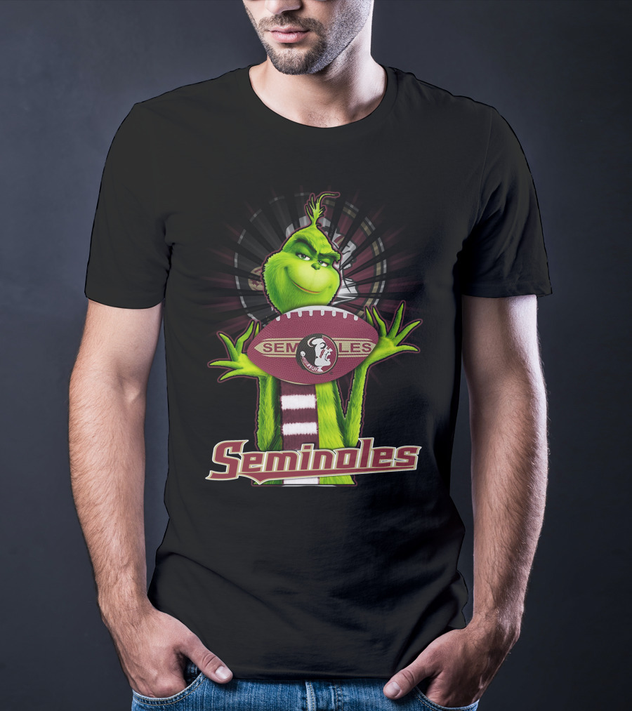 Grinch Holding Football Florida State Seminoles Fan T-Shirt
