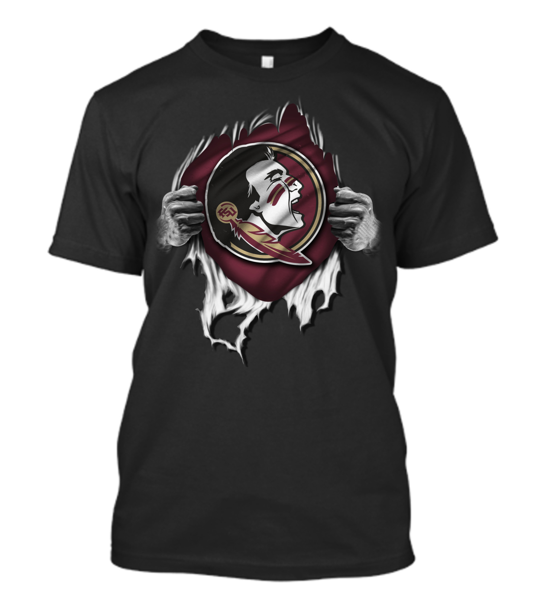 Torn Florida State Seminoles Ripped Logo Hands T-Shirt