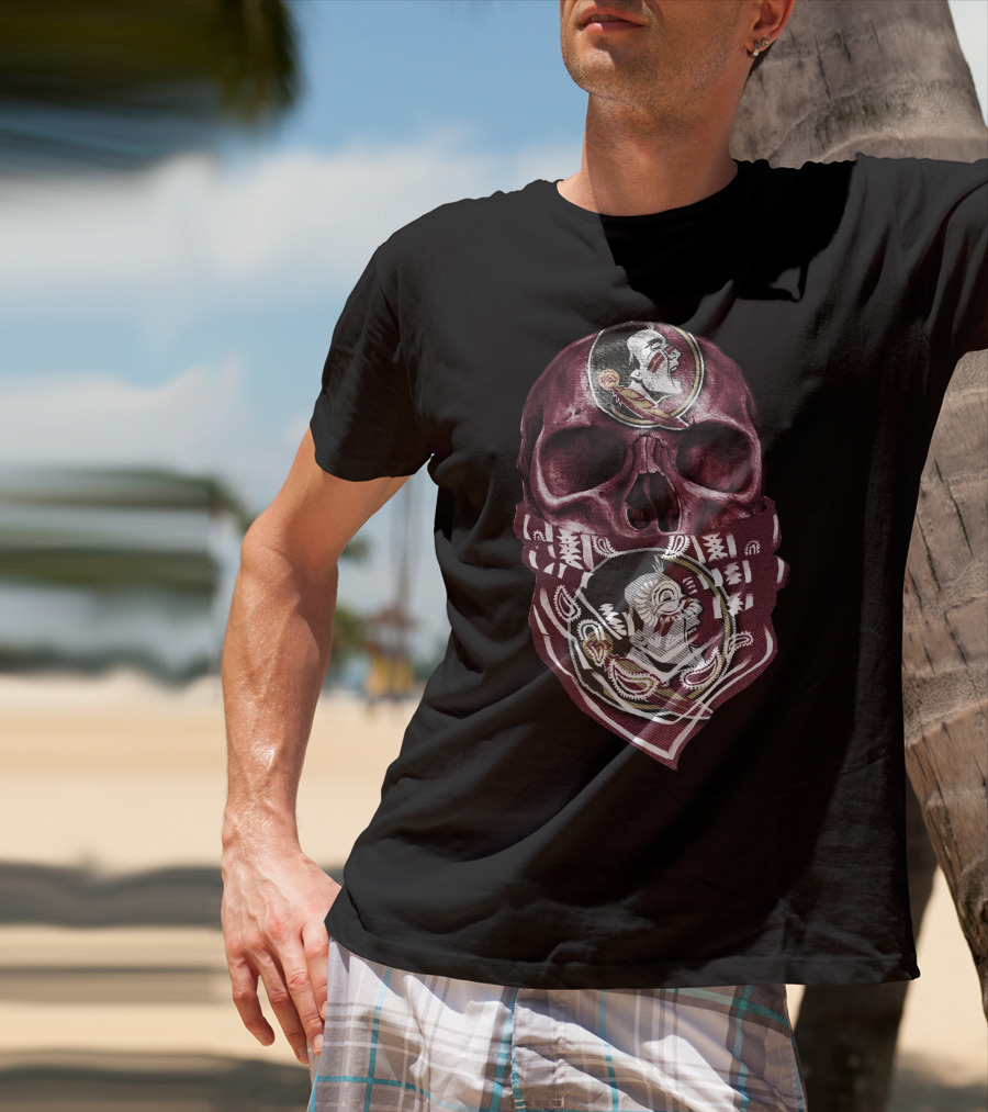 Skull With Florida State Seminoles Logo Bandana T-Shirt