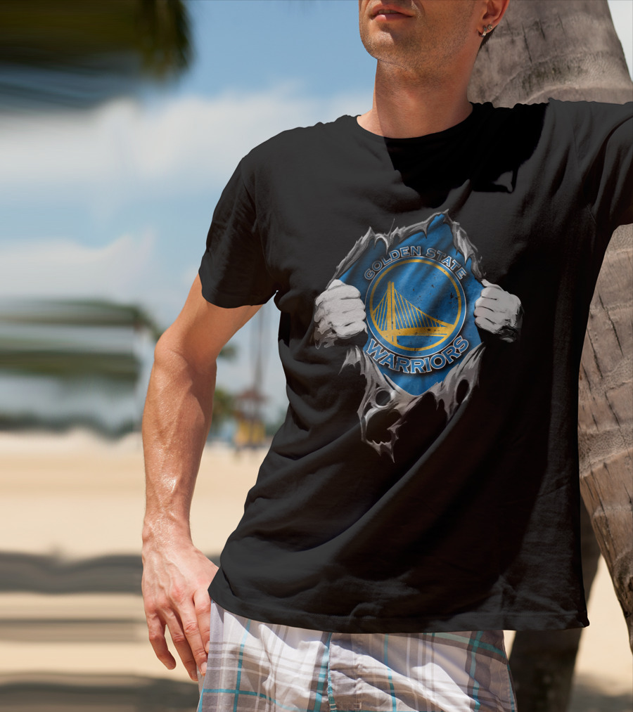Golden State Warriors Torn V2 Rip Through T-Shirt