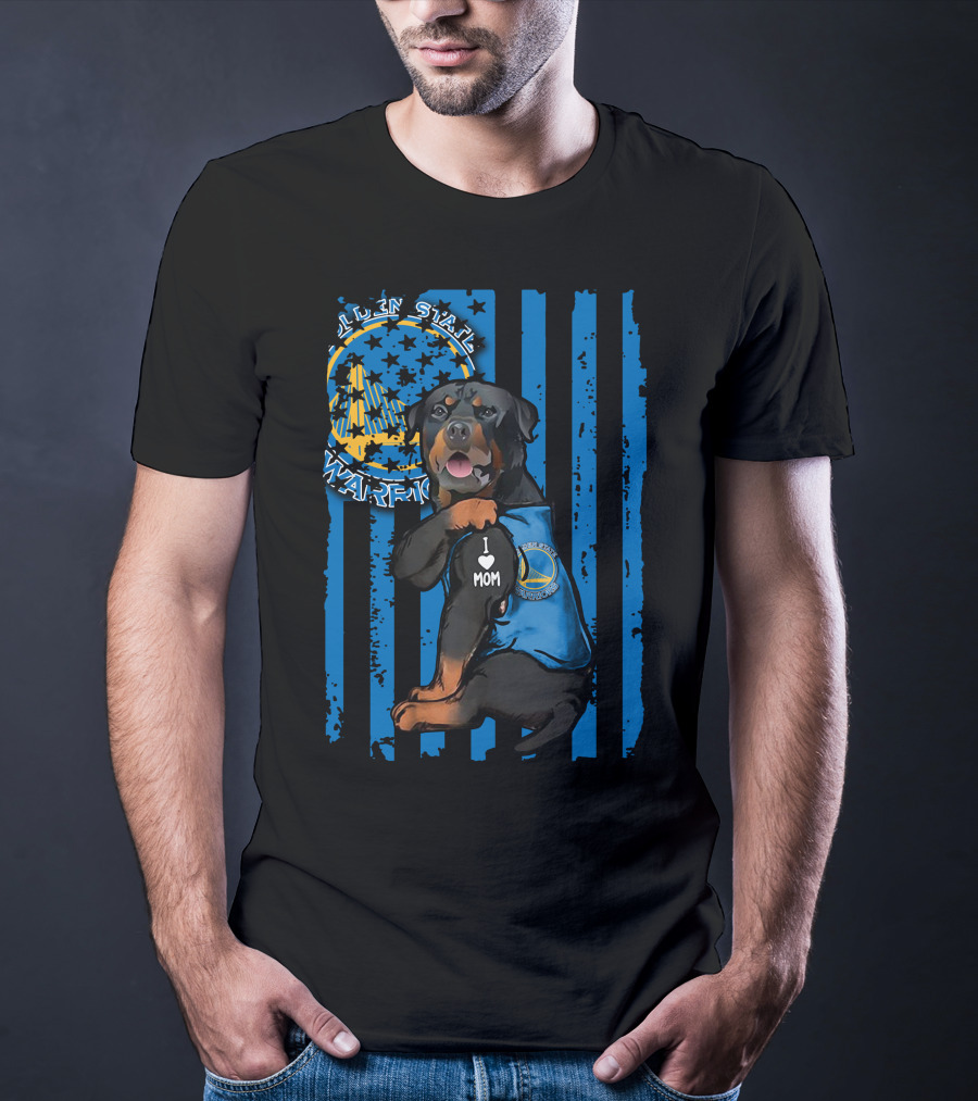 Golden State Warriors Rottweiler I Love Mom Blue Flag T-Shirt