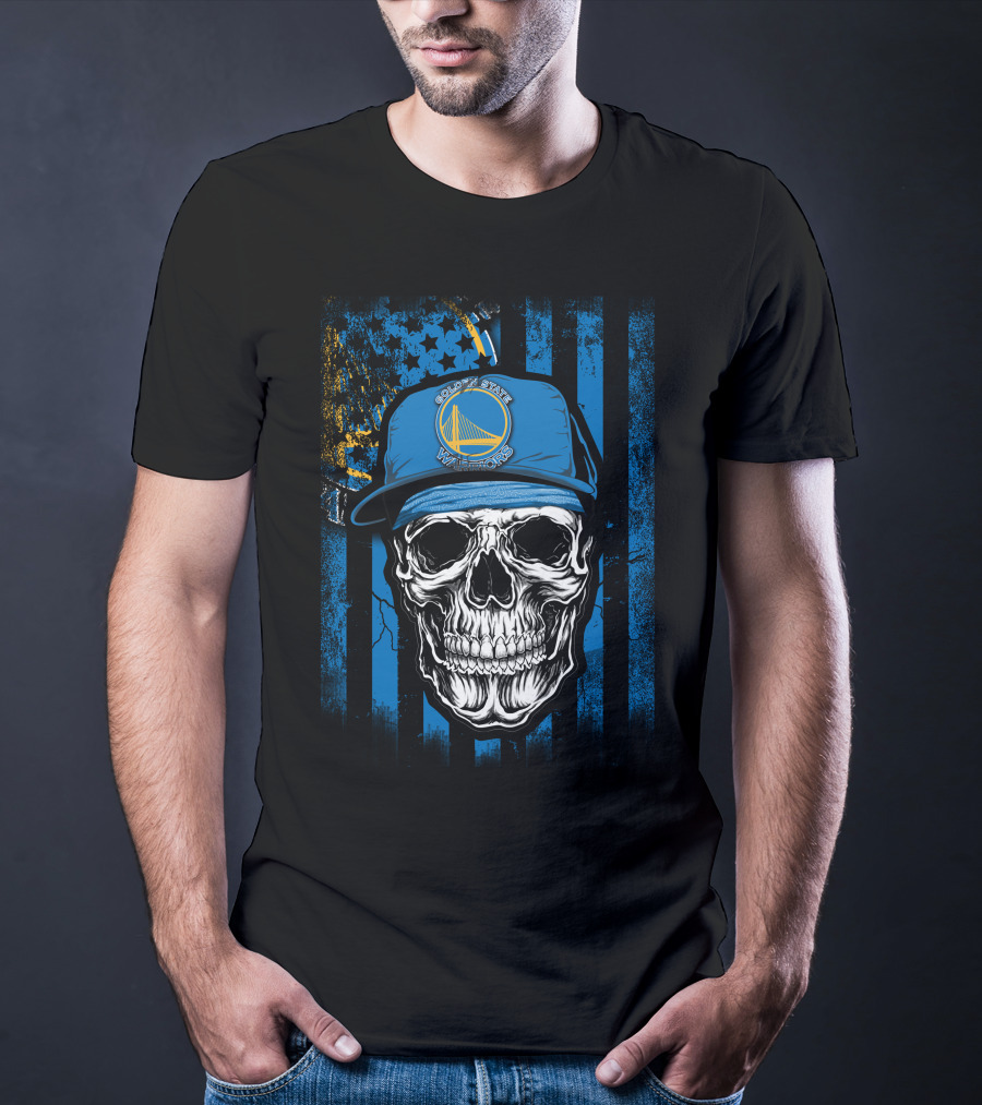 Golden State Warriors Skull V1 Blue Cap And Stars Stripes T-Shirt