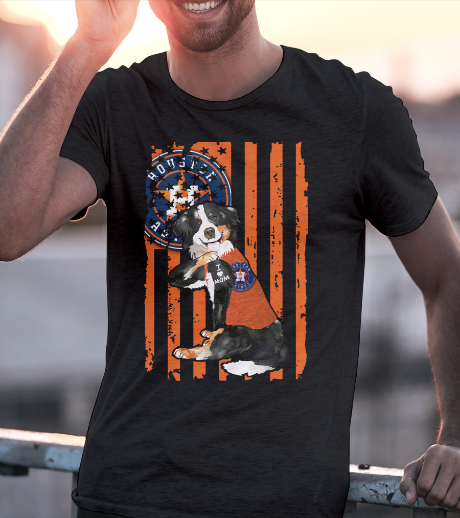 Border Collie I Love Mom Houston Astros Fan Stripes T-Shirt