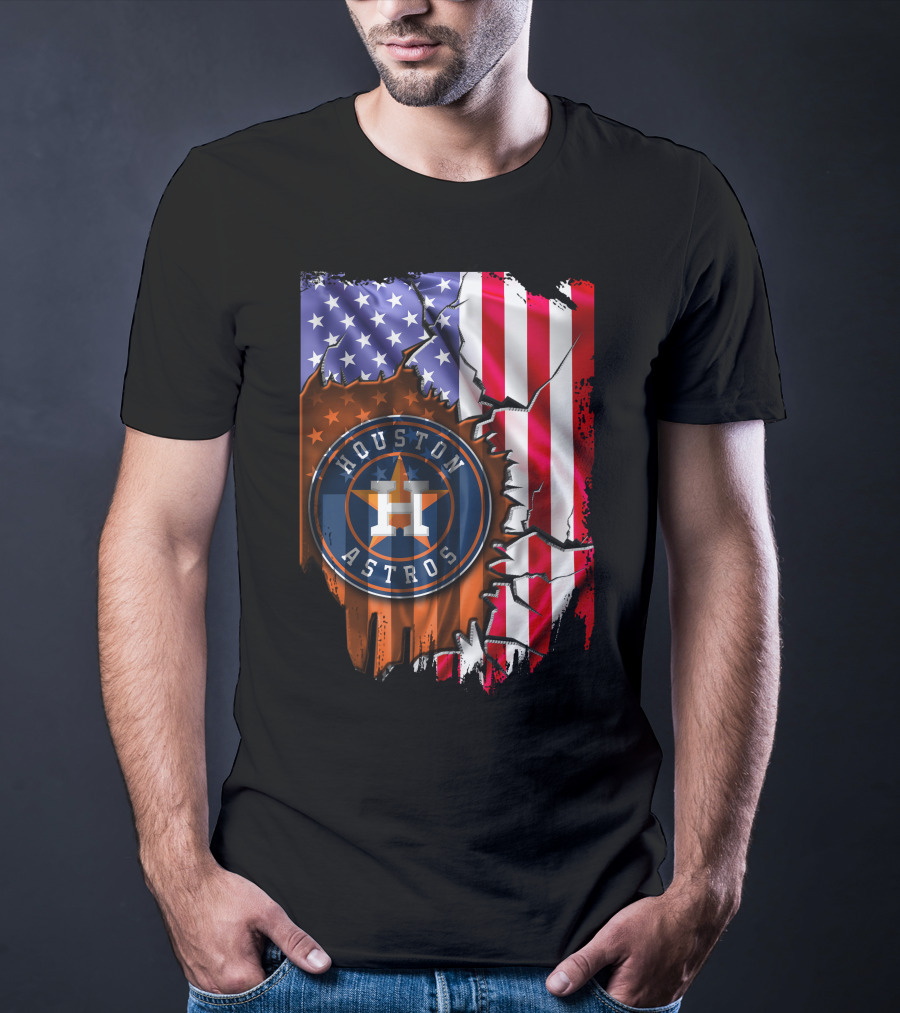 Houston Astros American Flag Torn T-Shirt