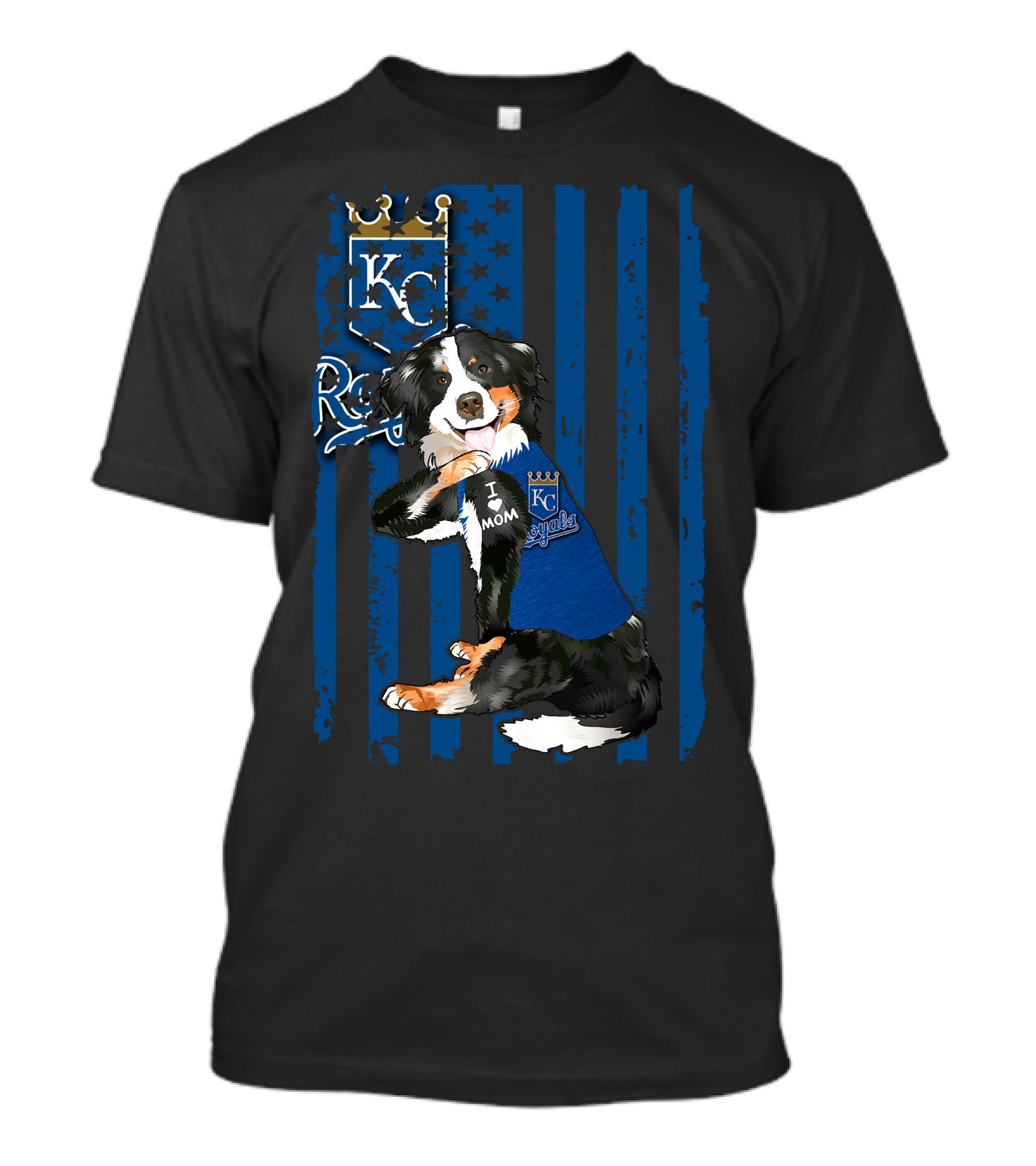 Border Collie Kansas City Royals I Love Mom Blue Stripes Stars T-Shirt
