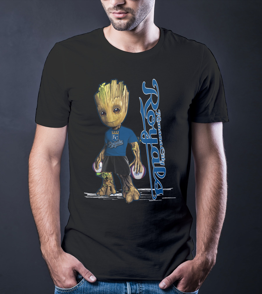 Groot Kansas City Royals Baseball Fan Character With Team T-Shirt