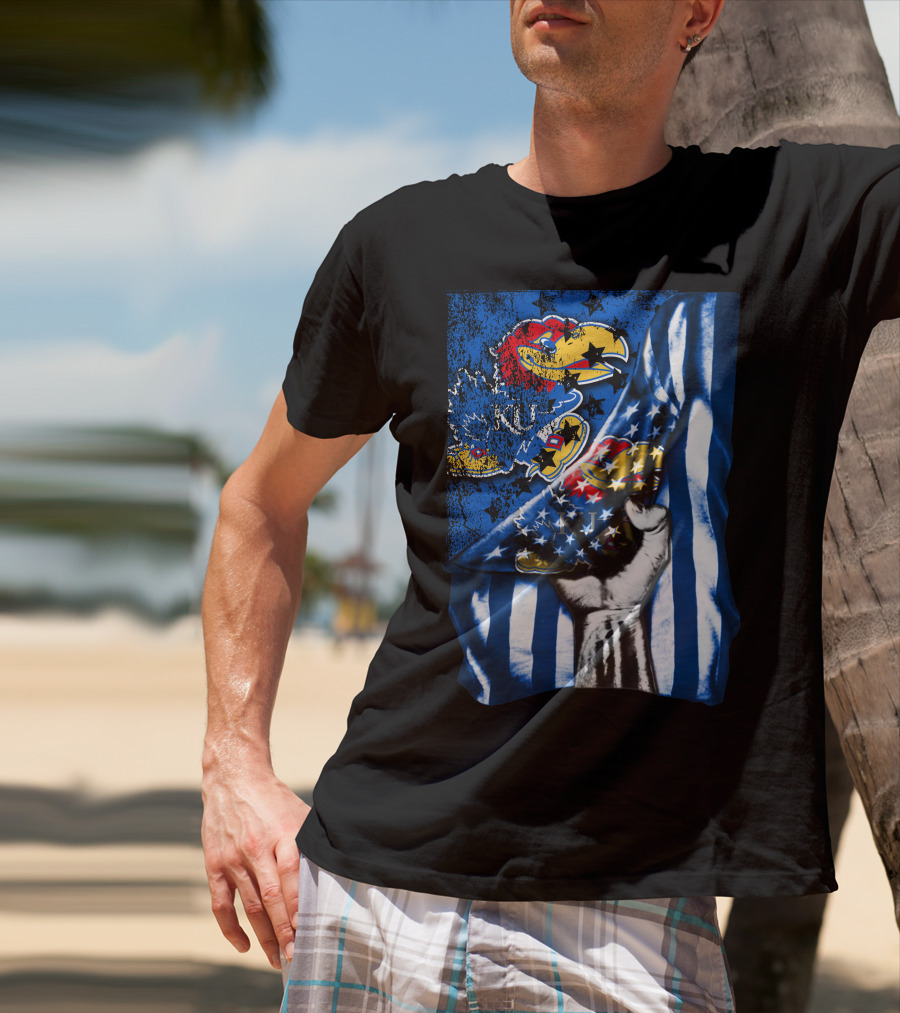 Kansas Jayhawks American Flag Dual T-Shirt