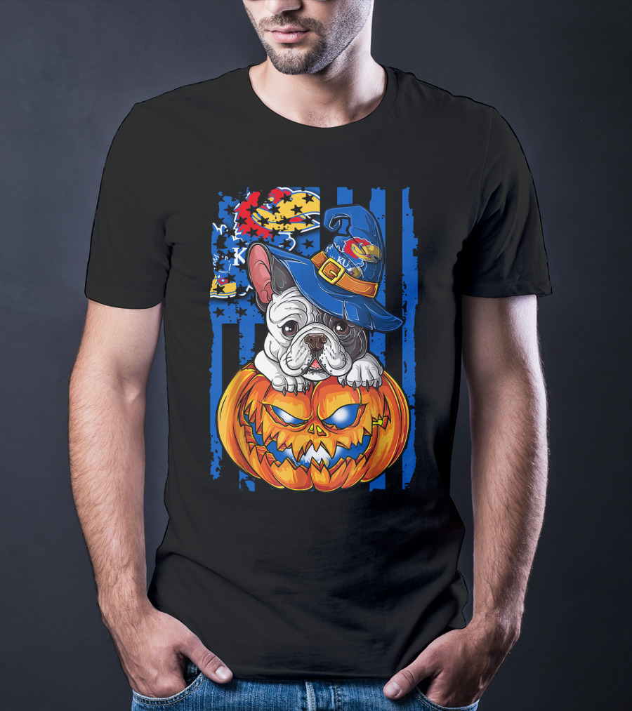 Kansas Jayhawks Bulldog Halloween Pumpkin Wizard Hat T-Shirt
