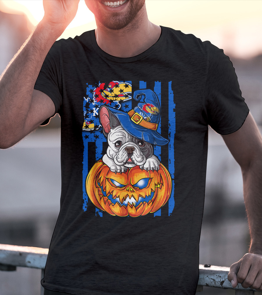 Kansas Jayhawks Bulldog Halloween Pumpkin Wizard Hat T-Shirt