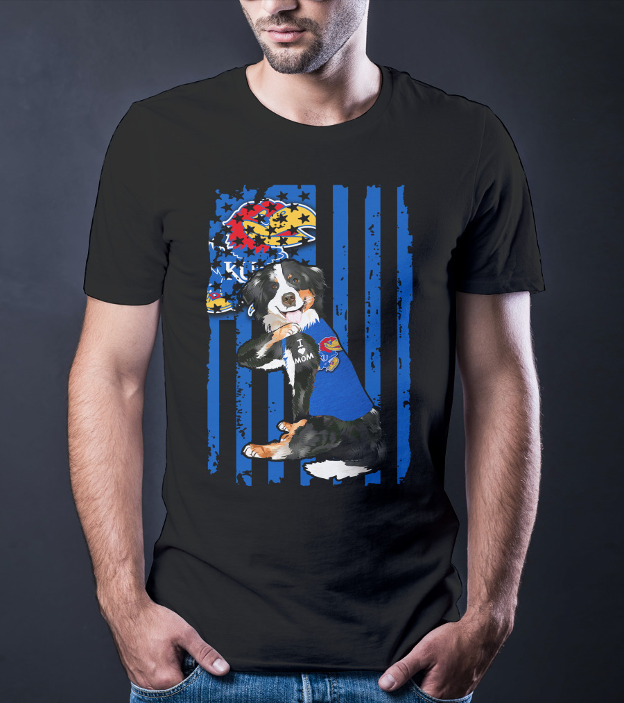 Border Collie I Love Mom Kansas Jayhawks Flag T-Shirt