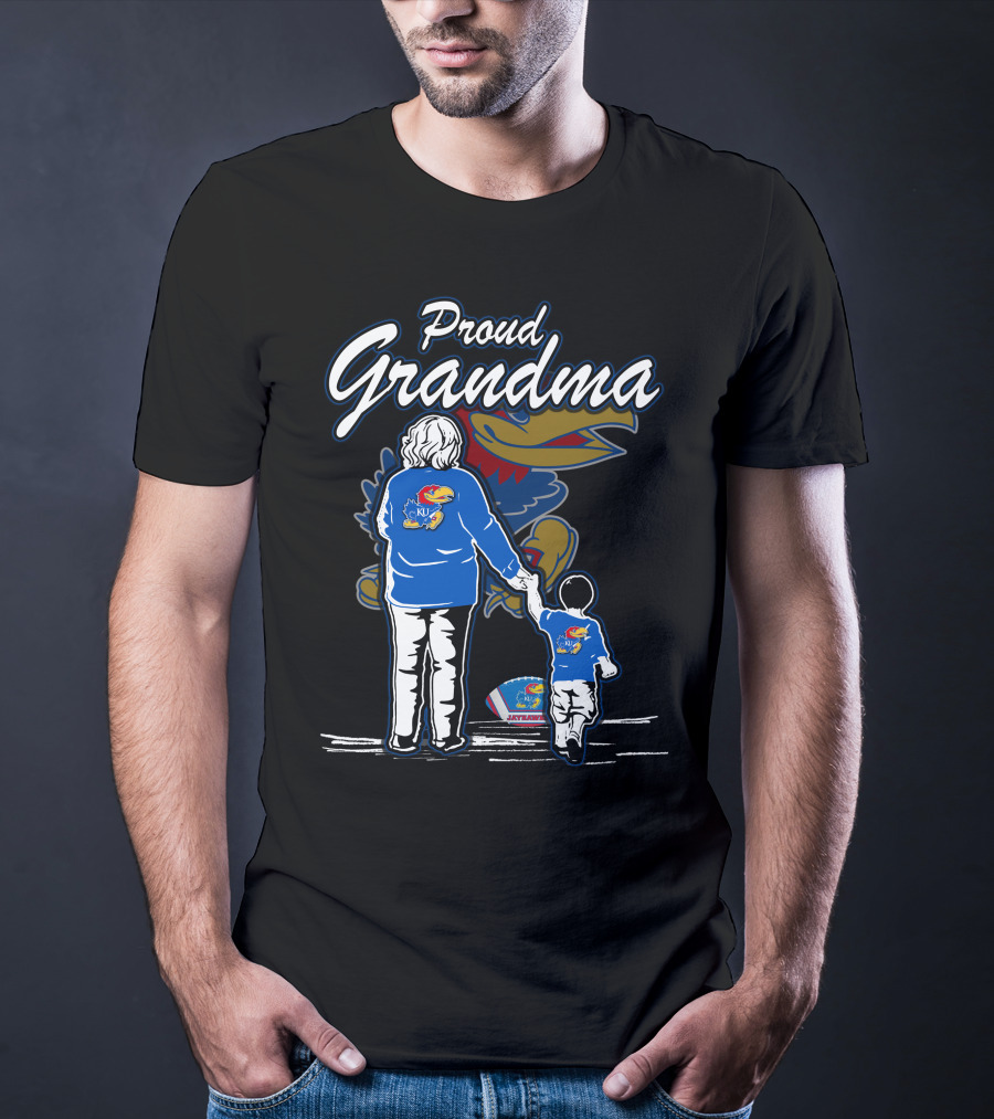 Proud Grandma Of Kansas Jayhawks Fan With Logo T-Shirt