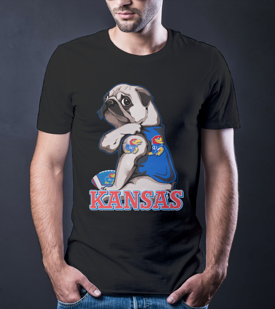 Kansas Jayhawks Pug Football T-Shirt