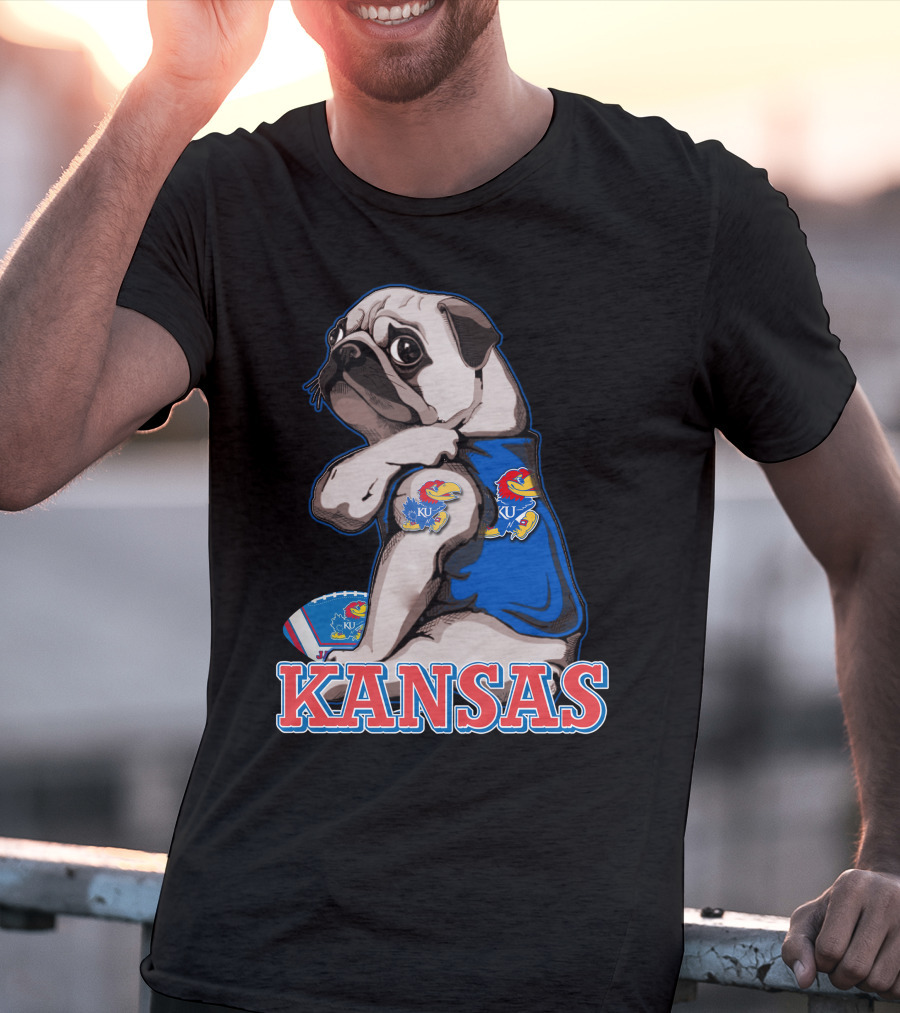 Kansas Jayhawks Pug Football T-Shirt