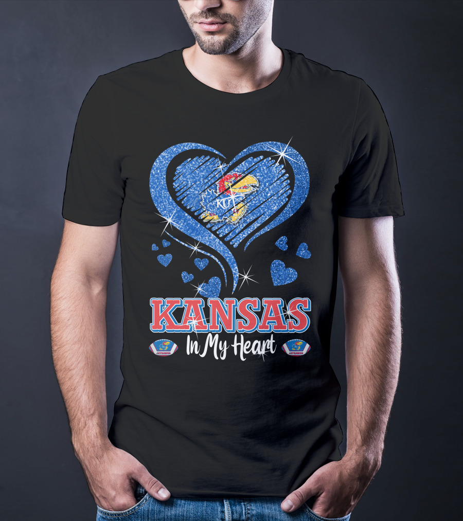 Kansas Jayhawks Heart KU Love Glitters Kansas In My Heart T-Shirt