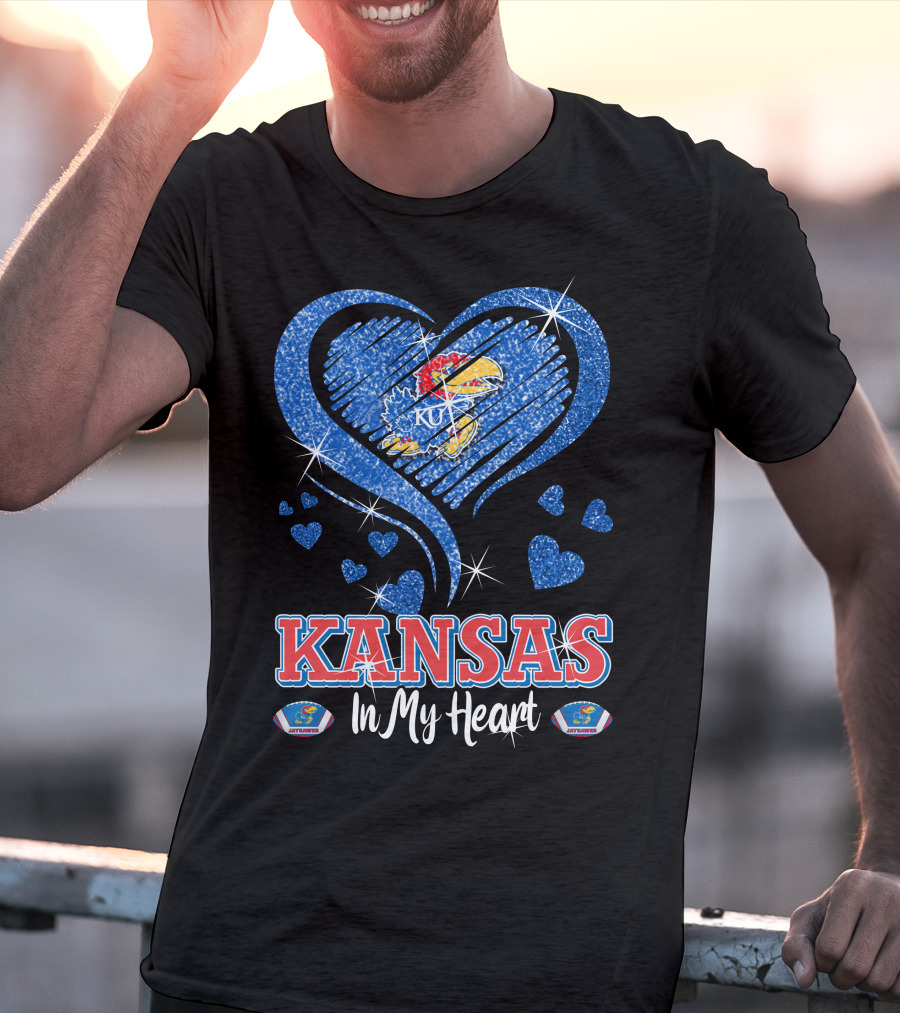 Kansas Jayhawks Heart KU Love Glitters Kansas In My Heart T-Shirt