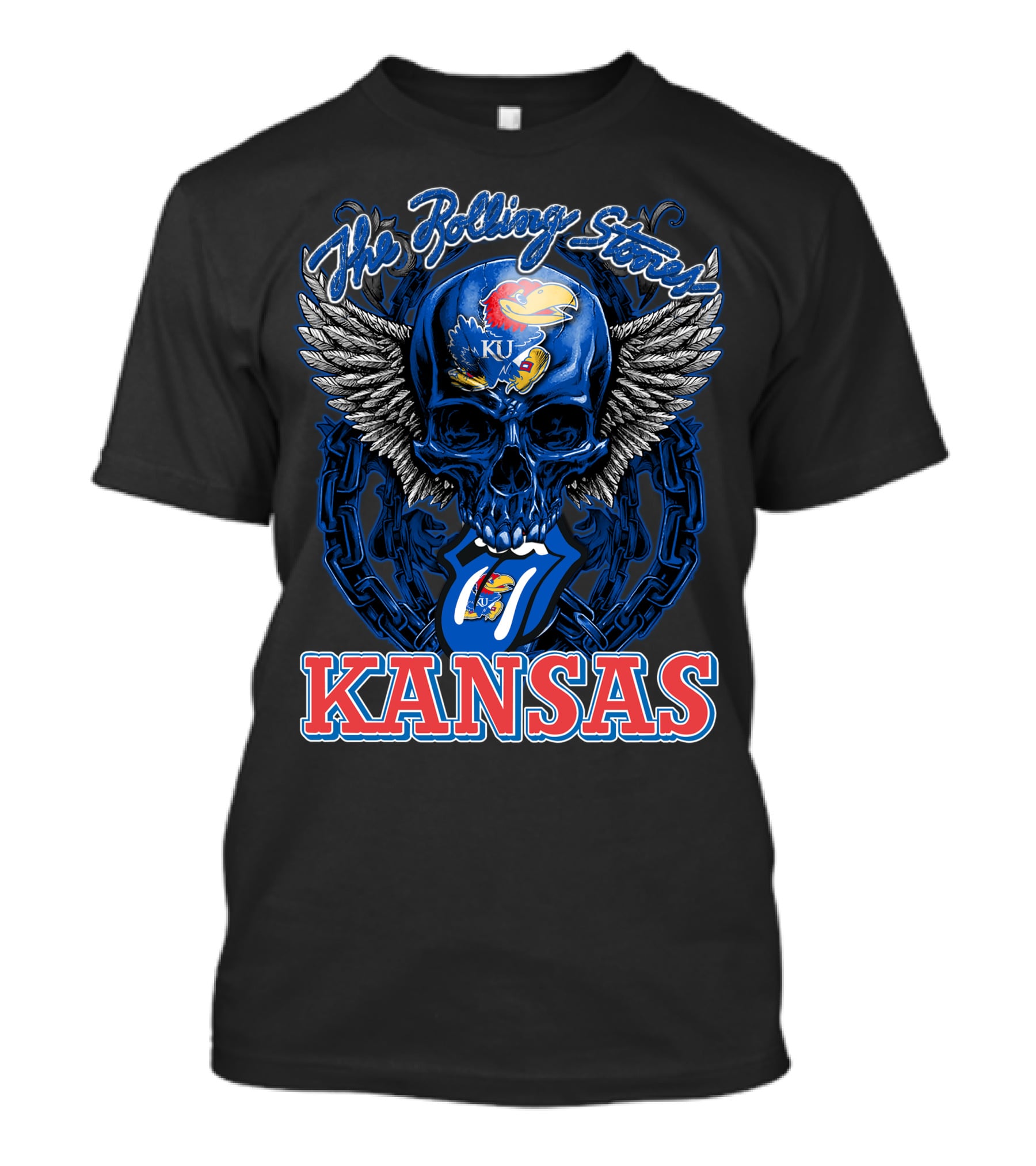 The Rolling Stones Kansas Jayhawks Ku Winged Skull T-Shirt