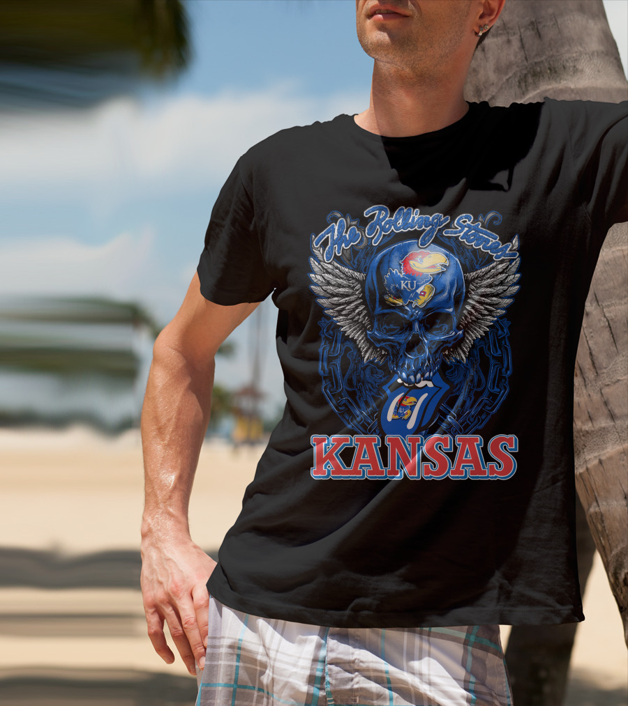The Rolling Stones Kansas Jayhawks Ku Winged Skull T-Shirt