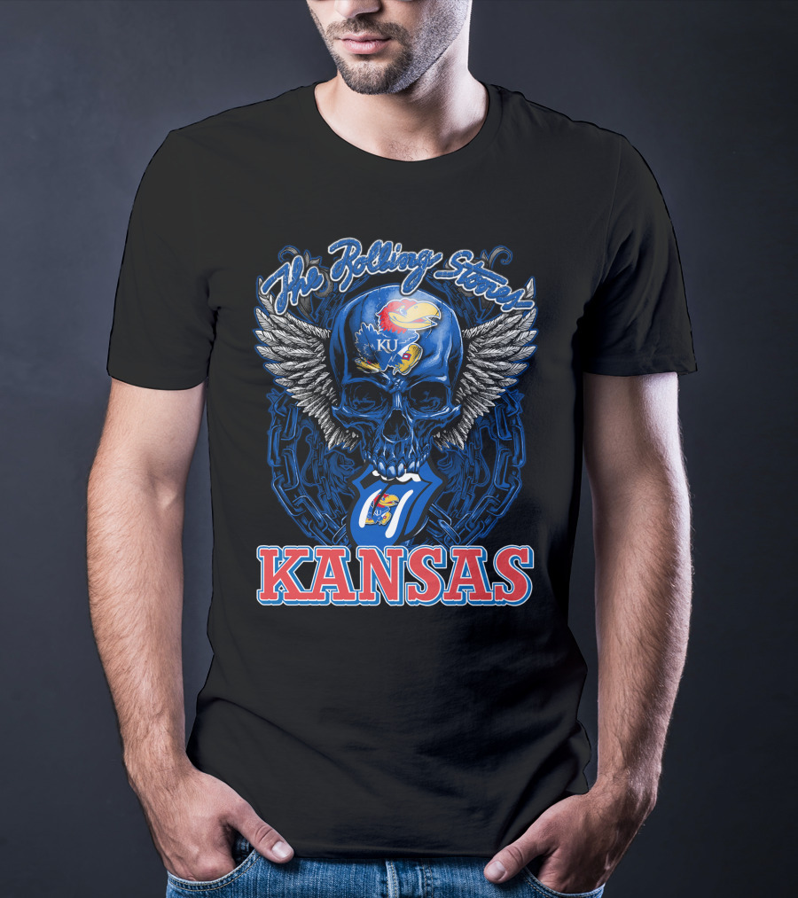 The Rolling Stones Kansas Jayhawks Ku Winged Skull T-Shirt
