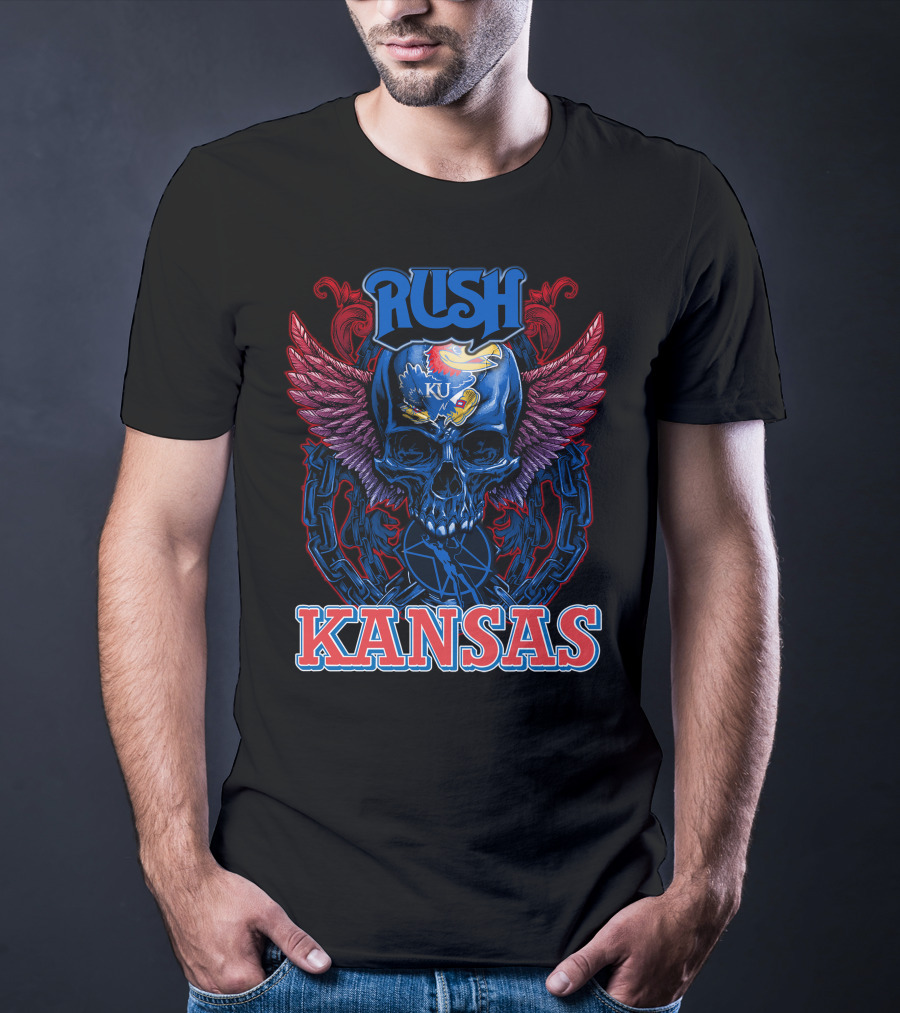 Rush KU Kansas Jayhawks Skull Winged T-Shirt