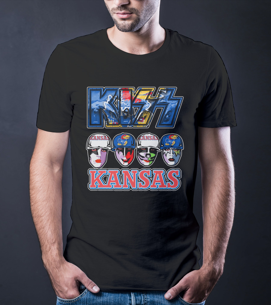 Kiss Kansas Jayhawks Face Paint Rock Band Fusion T-Shirt