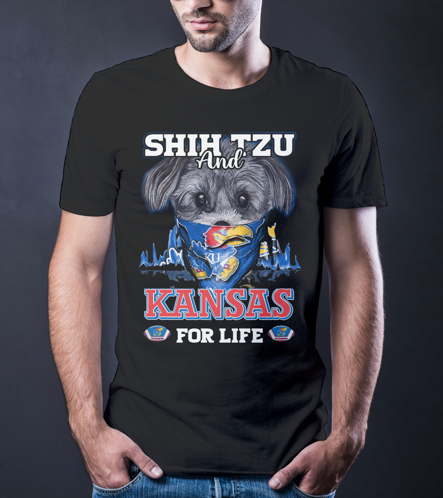 Shih Tzu And Kansas For Life Jayhawks Fan By T-Shirt