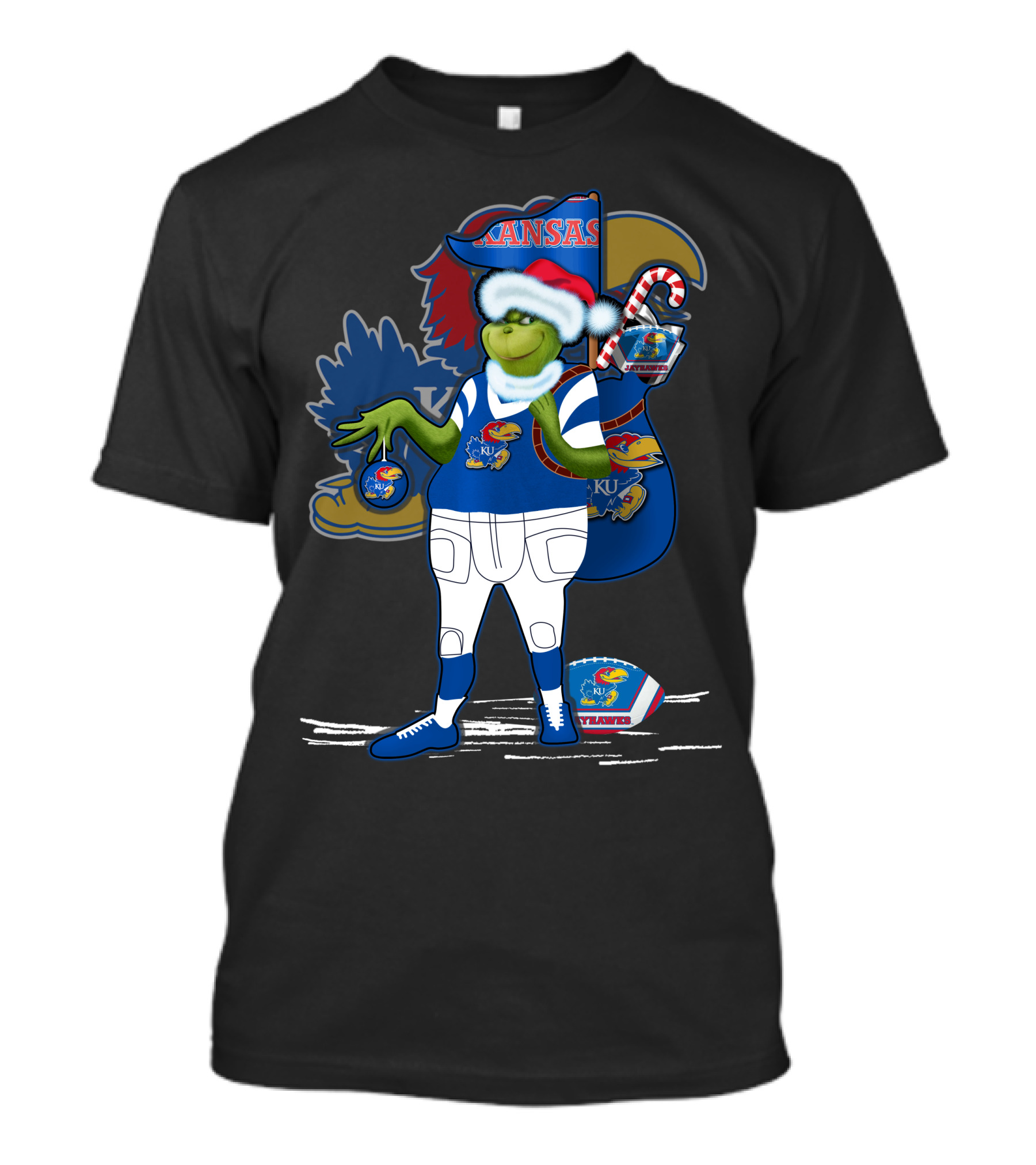 Grinchxmas Kansas Jayhawks Football Holiday Crossover T-Shirt