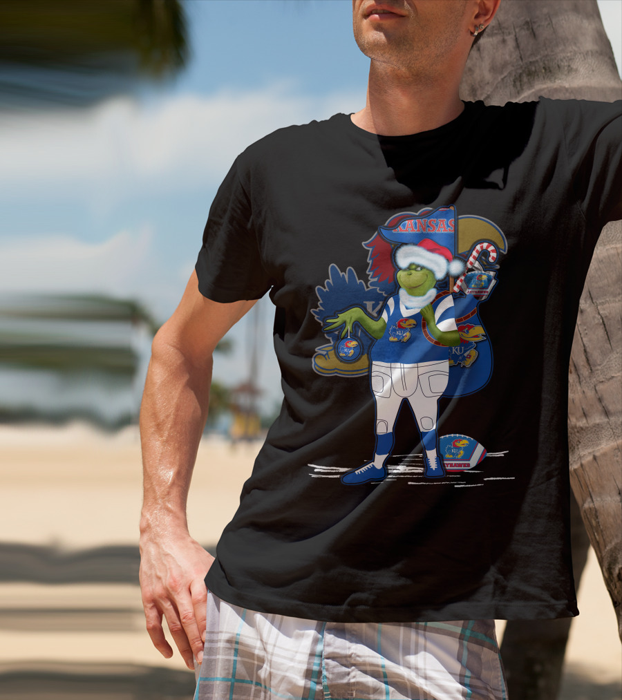 Grinchxmas Kansas Jayhawks Football Holiday Crossover T-Shirt
