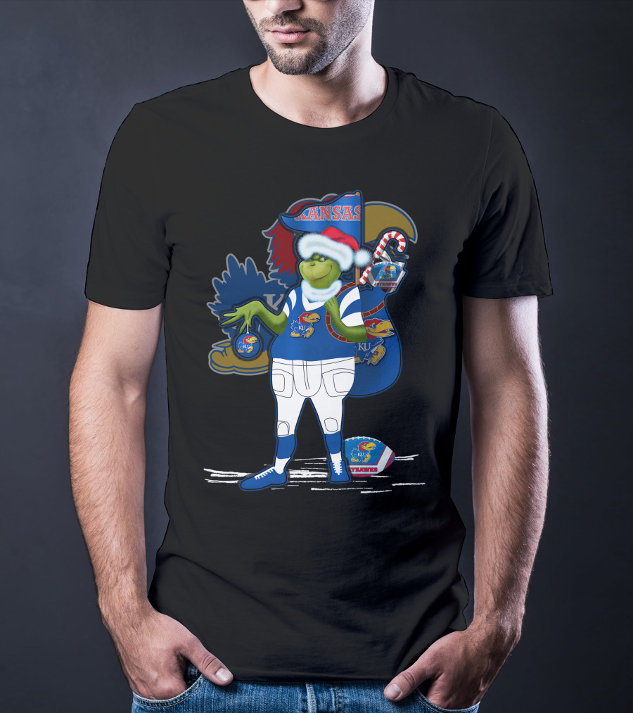 Grinchxmas Kansas Jayhawks Football Holiday Crossover T-Shirt