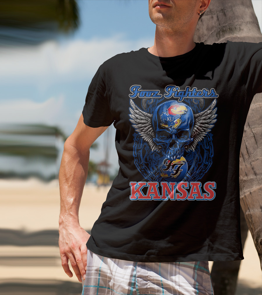 Foo Fighters KU Kansas Jayhawks Winged Skull T-Shirt