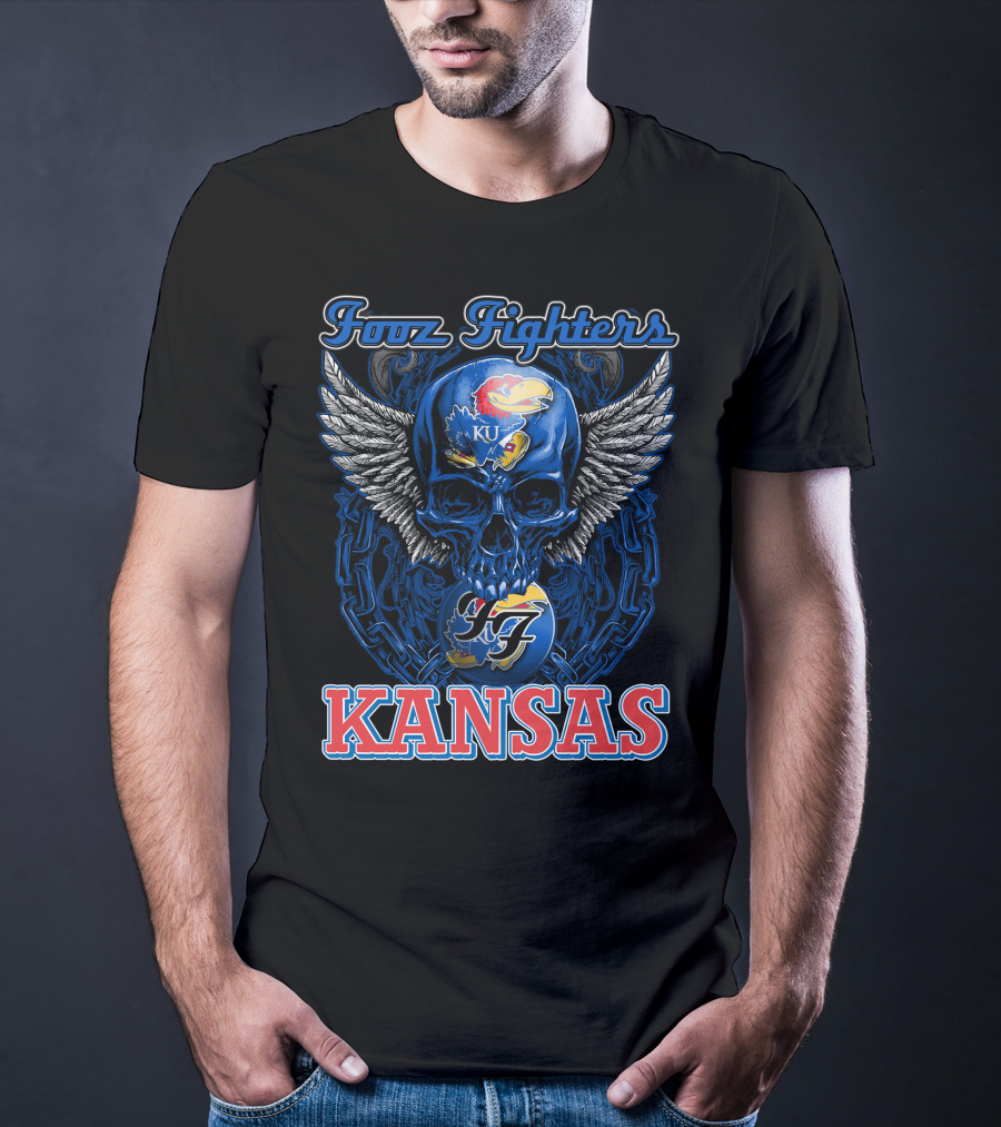 Foo Fighters KU Kansas Jayhawks Winged Skull T-Shirt