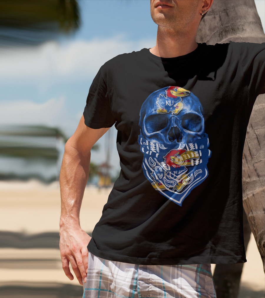 Kansas Jayhawks Skull With KU Bandana T-Shirt