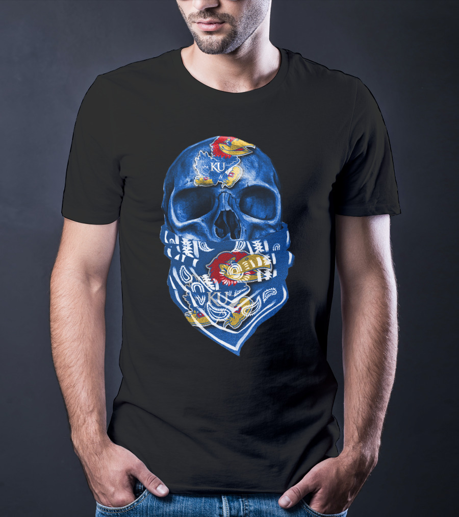 Kansas Jayhawks Skull With KU Bandana T-Shirt