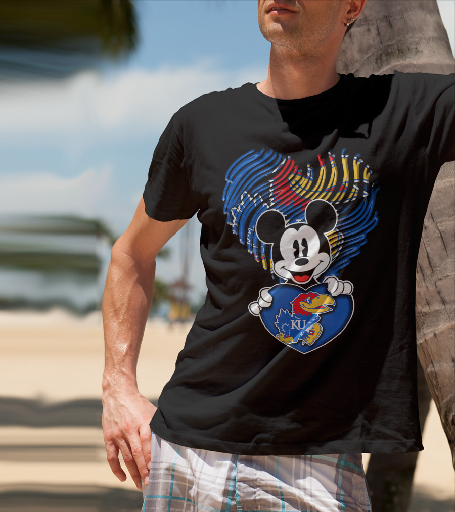Kansas Jayhawks KU Mickey Heart T-Shirt