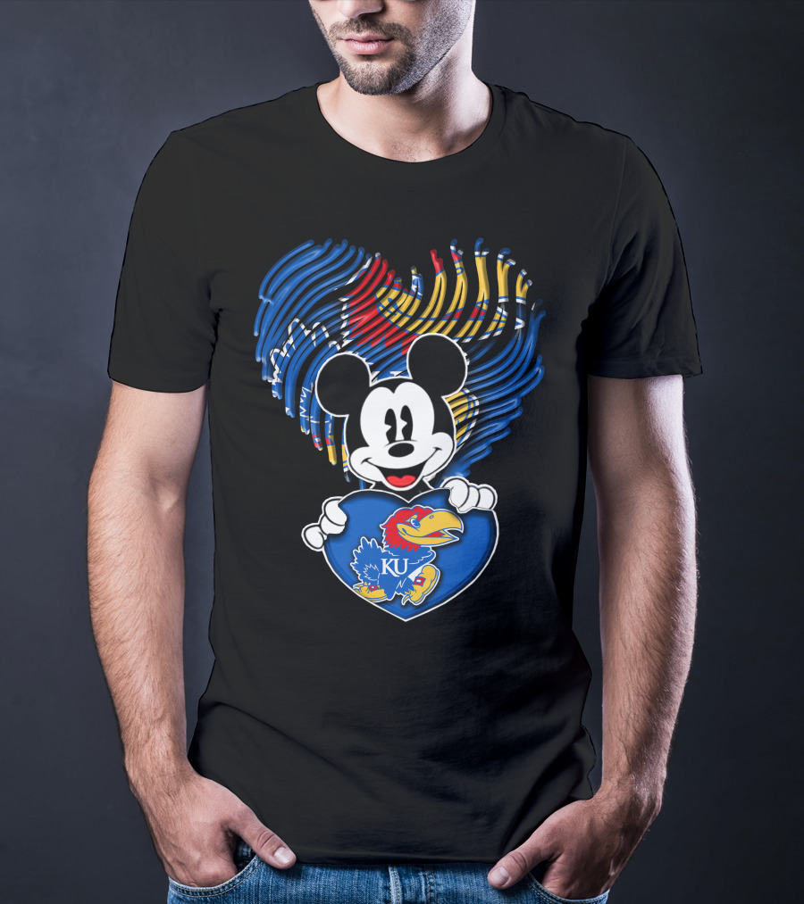 Kansas Jayhawks KU Mickey Heart T-Shirt