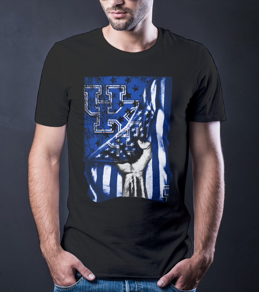 UK Logo Blue Stars And Stripes Patriotic T-Shirt