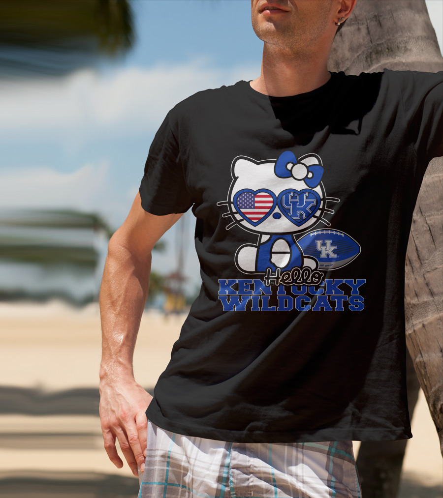 Hello Kitty Kentucky Wildcats UK Football Heart Glasses T-Shirt