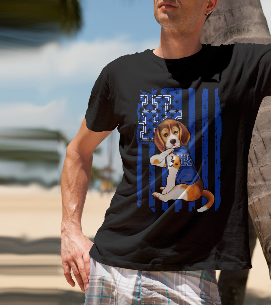 Beagle I Love Mom Kentucky Wildcats Blue Stars Stripes T-Shirt