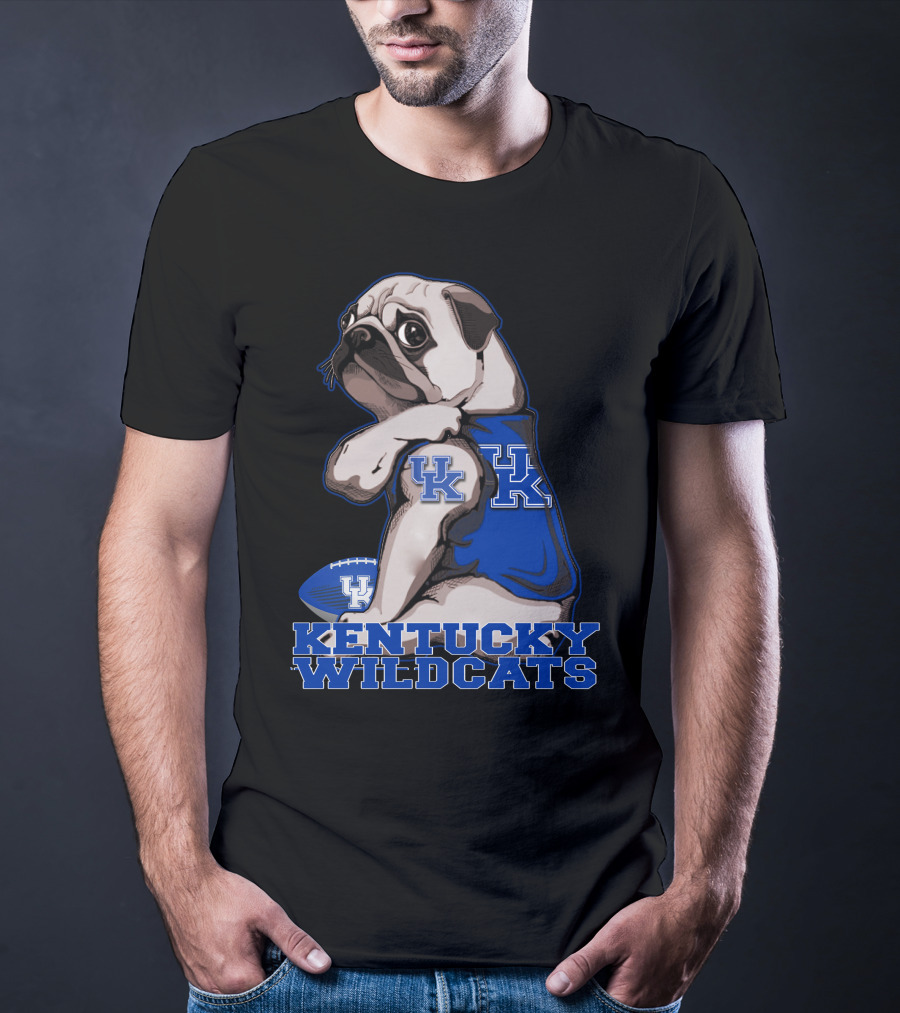 Kentucky Wildcats Pug With Football And UK T-Shirt