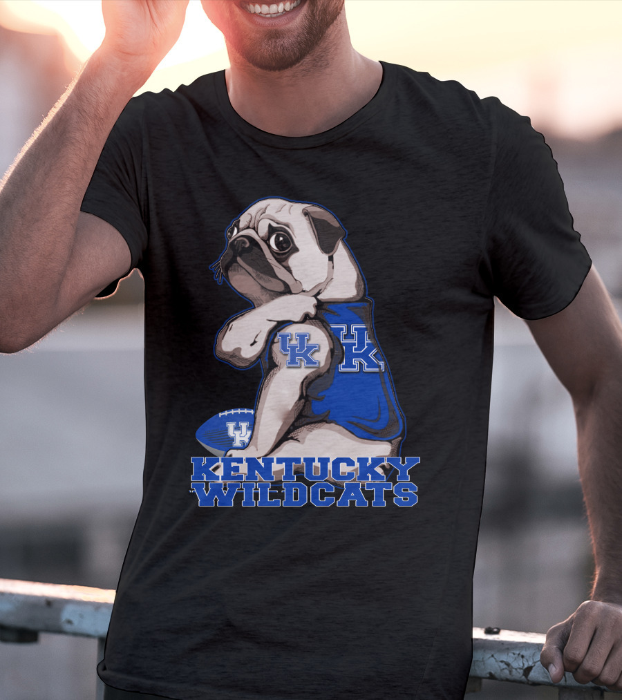 Kentucky Wildcats Pug With Football And UK T-Shirt